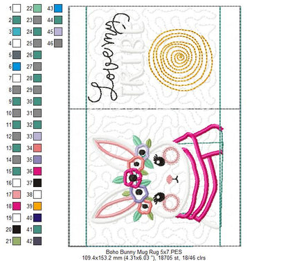 Boho Bunny Mug Rug - ITH Project - Machine Embroidery Design