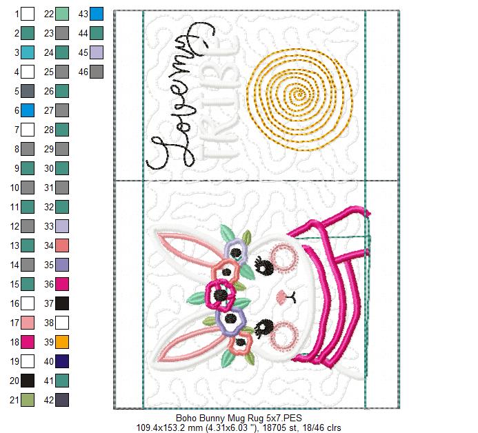 Boho Bunny Mug Rug - ITH Project - Machine Embroidery Design