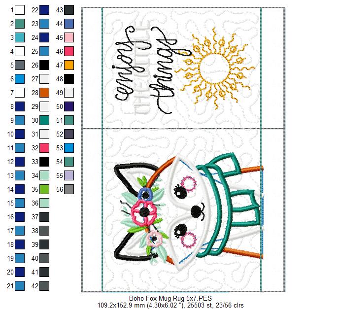 Boho Fox Mug Rug - ITH Project - Machine Embroidery Design