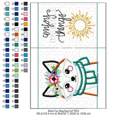 Boho Fox Mug Rug - ITH Project - Machine Embroidery Design