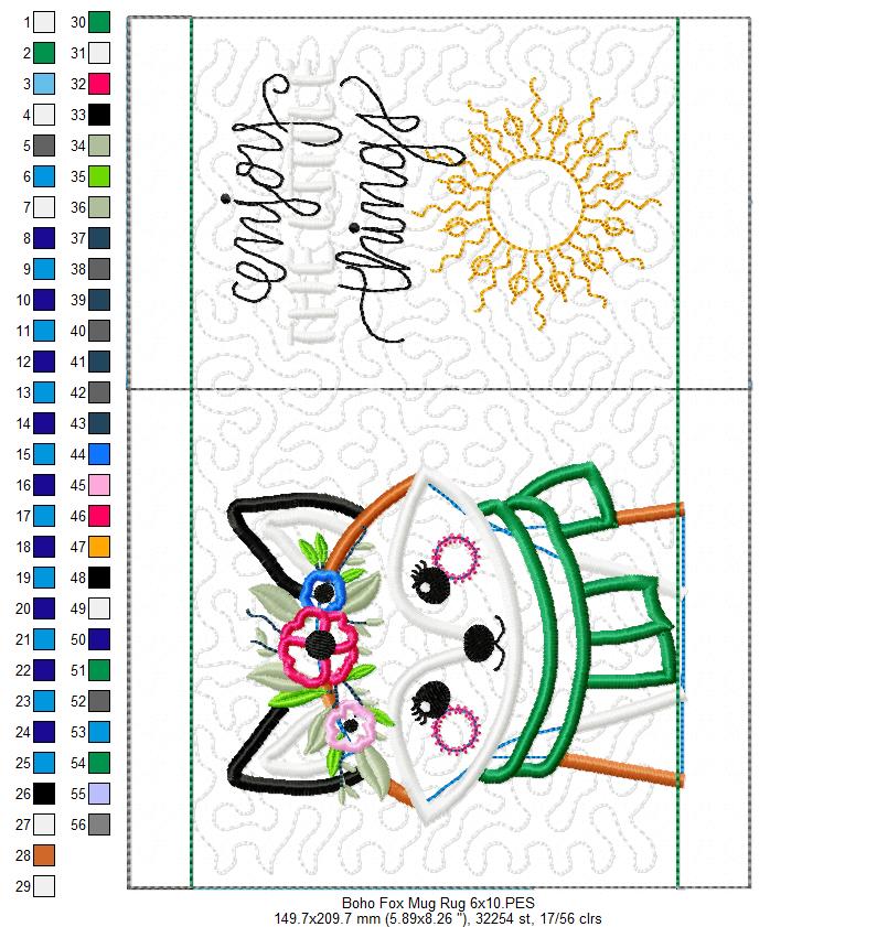 Boho Fox Mug Rug - ITH Project - Machine Embroidery Design