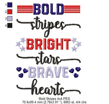Bold Stripes Bright Stars Brave Hearts - Fill Stitch