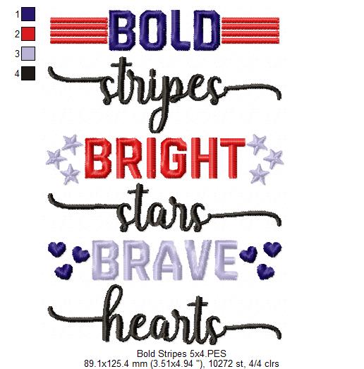 Bold Stripes Bright Stars Brave Hearts - Fill Stitch