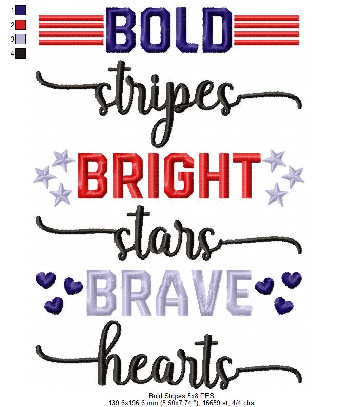 Bold Stripes Bright Stars Brave Hearts - Fill Stitch