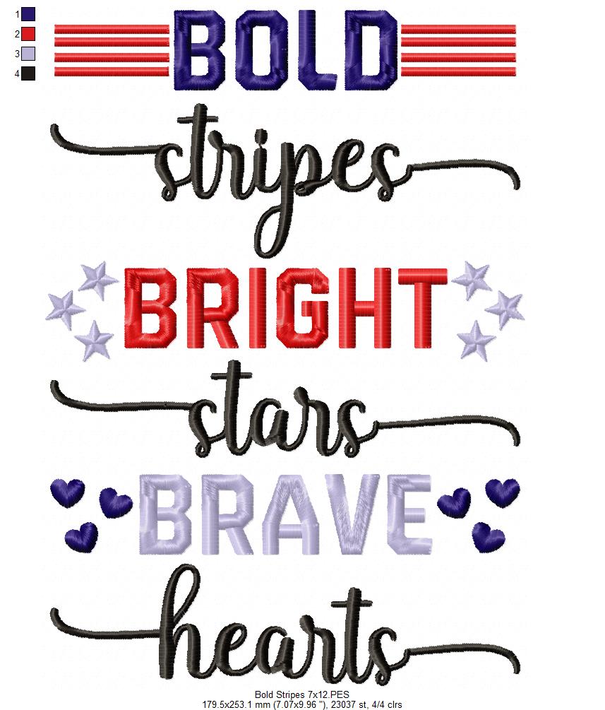 Bold Stripes Bright Stars Brave Hearts - Fill Stitch