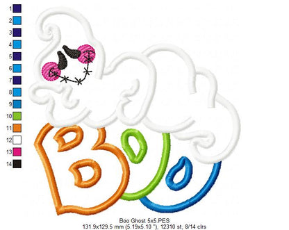 Boo Ghost - Applique Machine Embroidery Design
