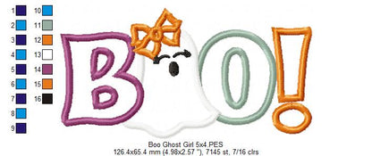 Boo Halloween Ghost Girl - Applique Embroidery