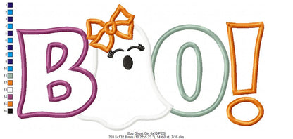 Boo Halloween Ghost Girl - Applique Embroidery