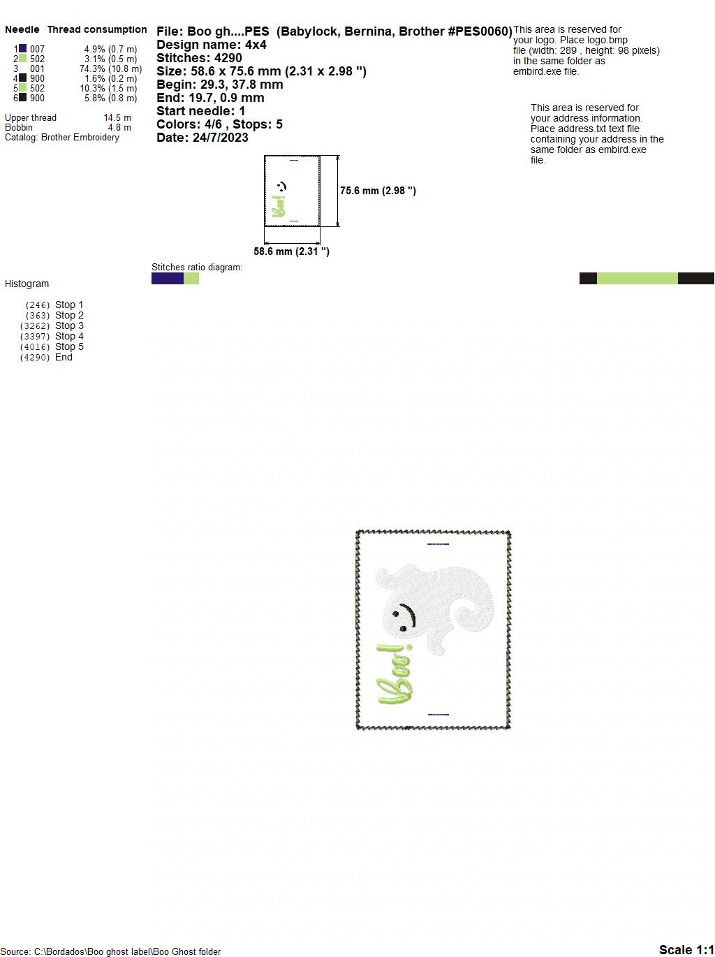 Boo Ghost Label - ITH Project - Machine Embroidery Design