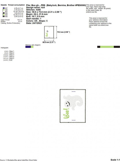 Boo Ghost Label - ITH Project - Machine Embroidery Design