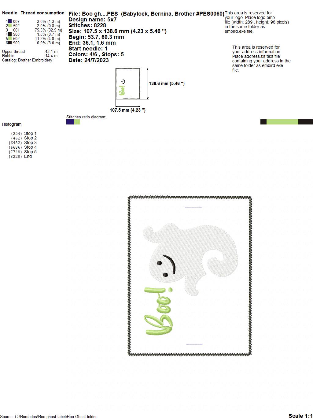 Boo Ghost Label - ITH Project - Machine Embroidery Design