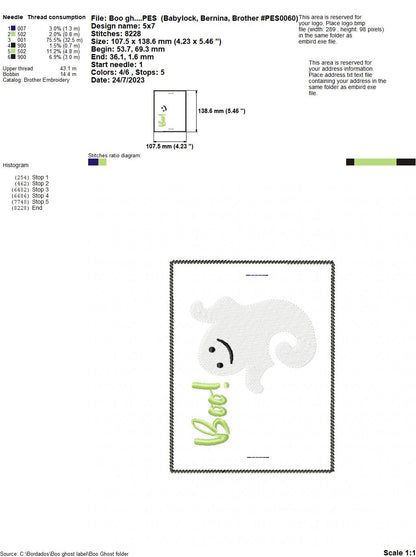 Boo Ghost Label - ITH Project - Machine Embroidery Design