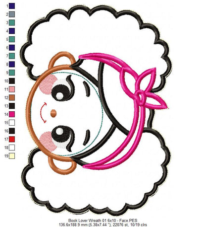 Book Lover Wreath Ornament - ITH Project - Machine Embroidery Design