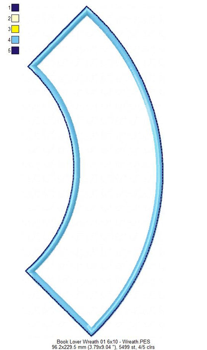 Book Lover Wreath Ornament - ITH Project - Machine Embroidery Design