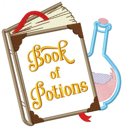 Cute Magic Book of Potions - Applique - Machine Embroidery Design