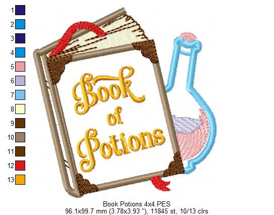 Cute Magic Book of Potions - Applique - Machine Embroidery Design
