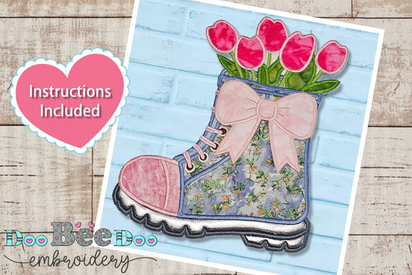 Tulip boots for spring - ITH Project - Machine Embroidery Design