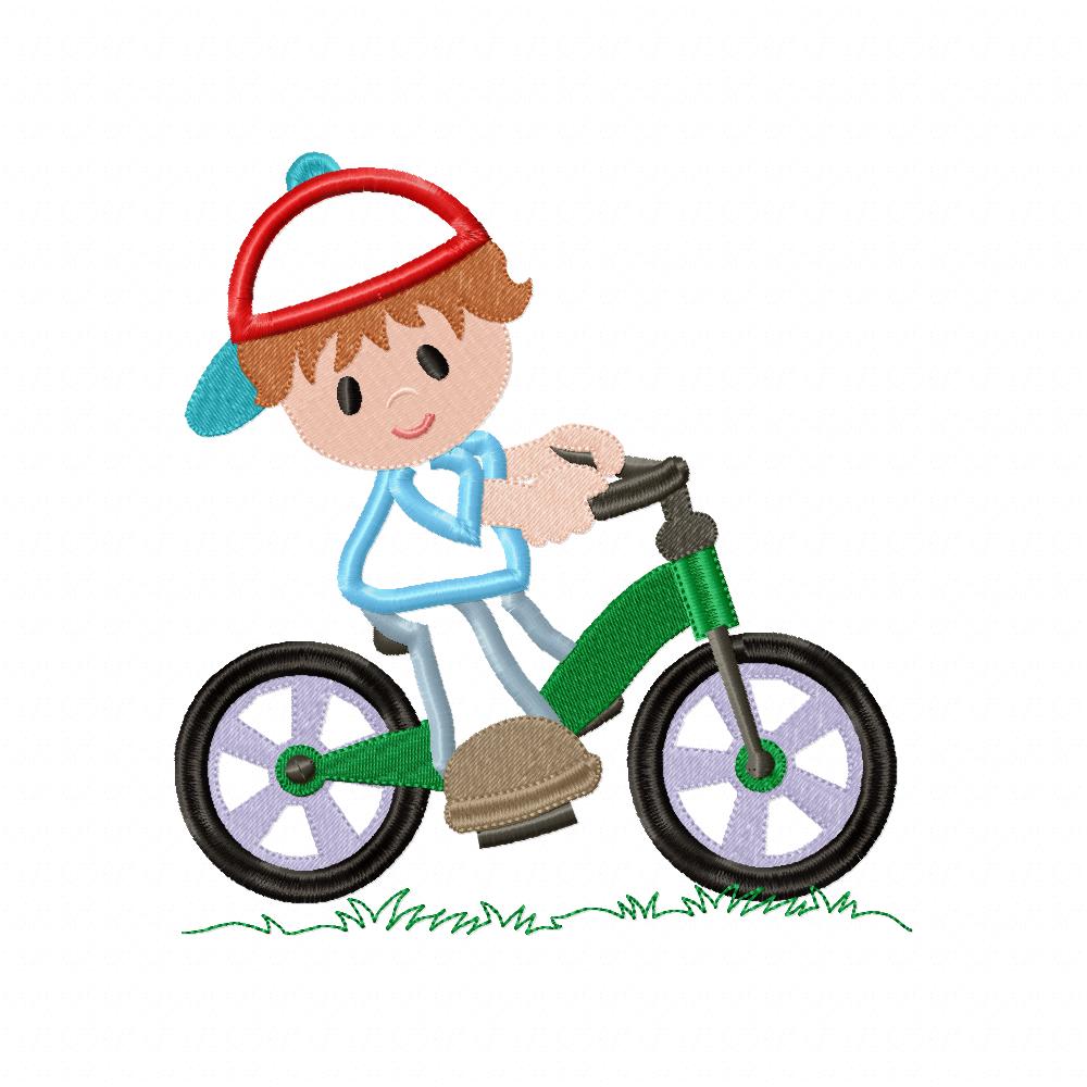 Boy Riding a Bicycle - Applique - Machine Embroidery Design
