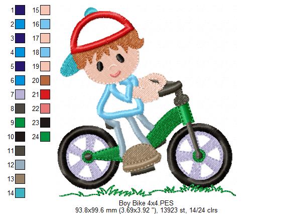Boy Riding a Bicycle - Applique - Machine Embroidery Design
