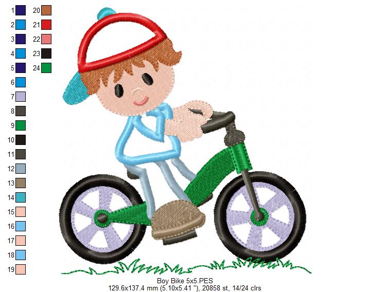 Boy Riding a Bicycle - Applique - Machine Embroidery Design