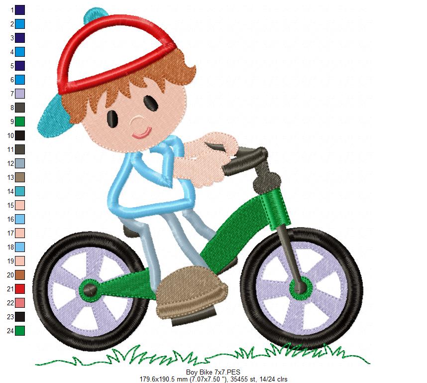 Boy and Girl Riding a Bicycle - Applique - Set of 2 Designs - Machine Embroidery Design