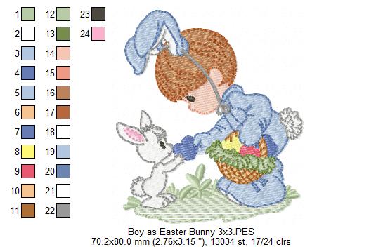 Little Boy as Easter Bunny - Fill Stitch - Machine Embroidery Design