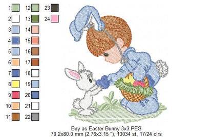 Little Boy as Easter Bunny - Fill Stitch - Machine Embroidery Design