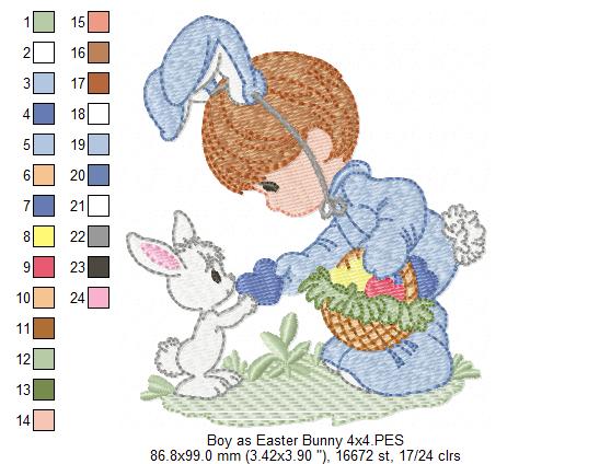 Little Boy as Easter Bunny - Fill Stitch - Machine Embroidery Design