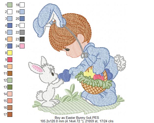 Little Boy as Easter Bunny - Fill Stitch - Machine Embroidery Design