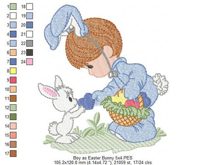 Little Boy as Easter Bunny - Fill Stitch - Machine Embroidery Design