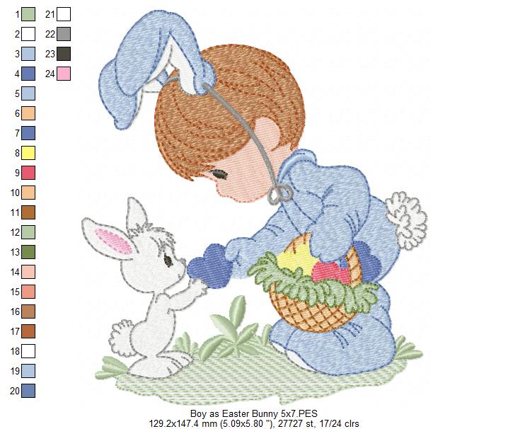 Little Boy as Easter Bunny - Fill Stitch - Machine Embroidery Design