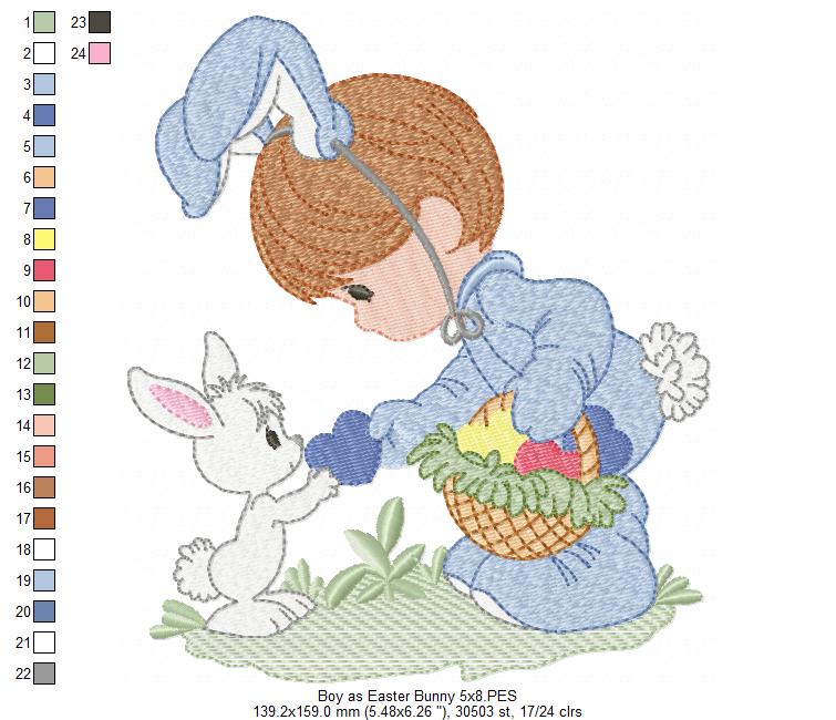Little Boy as Easter Bunny - Fill Stitch - Machine Embroidery Design