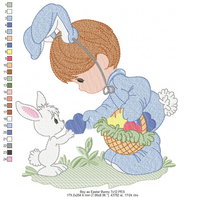 Little Boy as Easter Bunny - Fill Stitch - Machine Embroidery Design