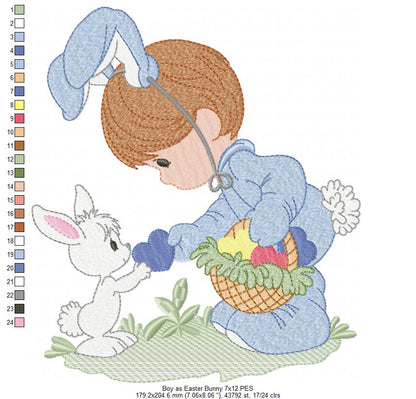 Little Boy as Easter Bunny - Fill Stitch - Machine Embroidery Design