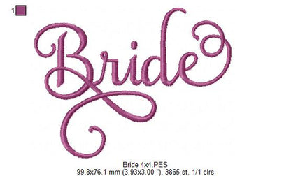 Lovely Bride Script 💕 – Fill Stitch – Machine Embroidery Design