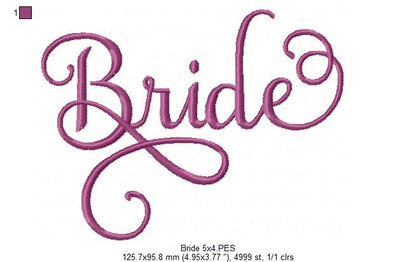 Lovely Bride Script 💕 – Fill Stitch – Machine Embroidery Design
