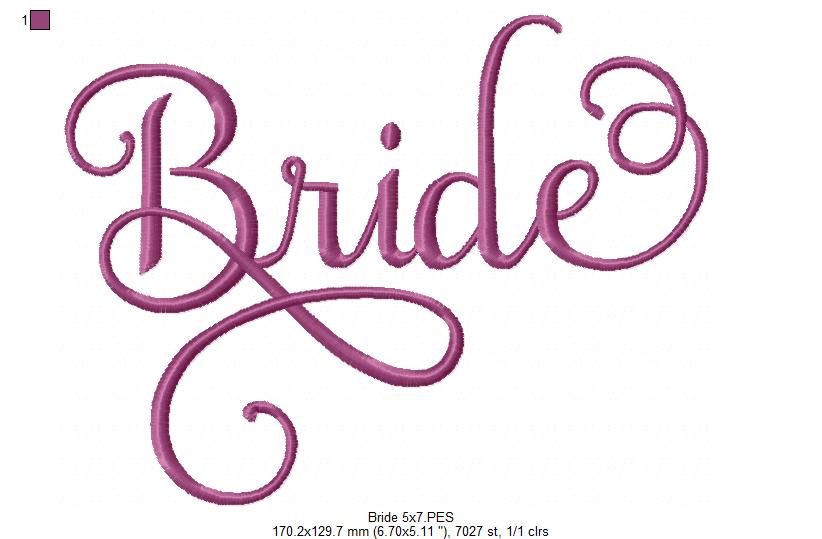 Lovely Bride Script 💕 – Fill Stitch – Machine Embroidery Design