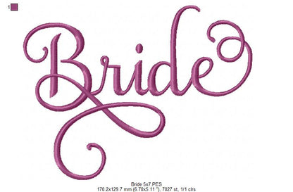 Lovely Bride Script 💕 – Fill Stitch – Machine Embroidery Design