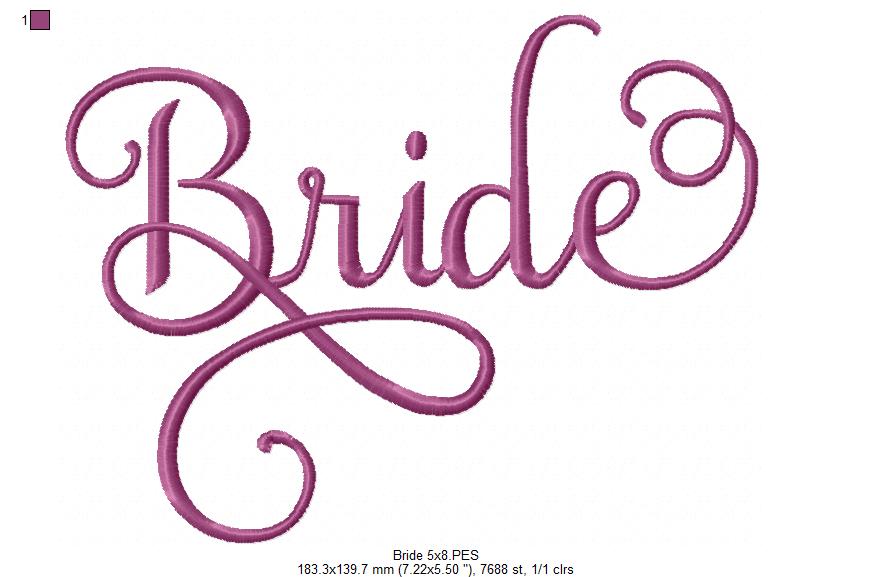 Lovely Bride Script 💕 – Fill Stitch – Machine Embroidery Design