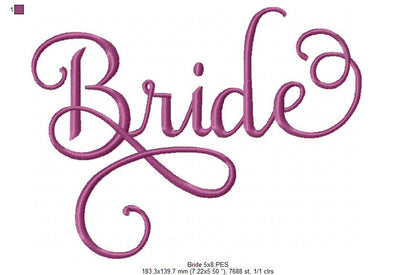 Lovely Bride Script 💕 – Fill Stitch – Machine Embroidery Design