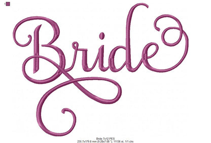 Lovely Bride Script 💕 – Fill Stitch – Machine Embroidery Design