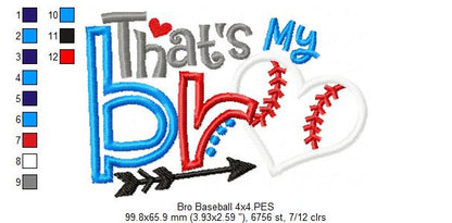 That's My Bro Baseball - Applique - Machine Embroidery Design