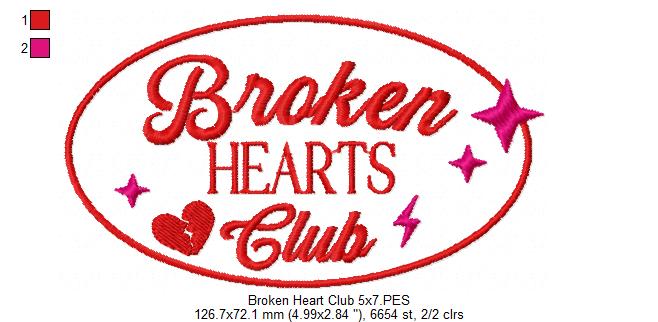 Broken Heart Club - Fill Stitch - Machine Embroidery Design