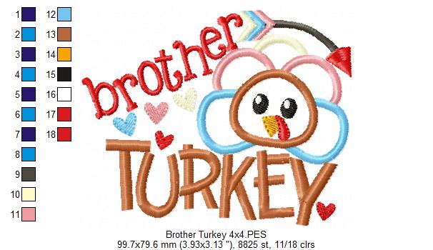 Thanksgiving Brother Turkey - Applique Embroidery