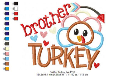 Thanksgiving Brother Turkey - Applique Embroidery