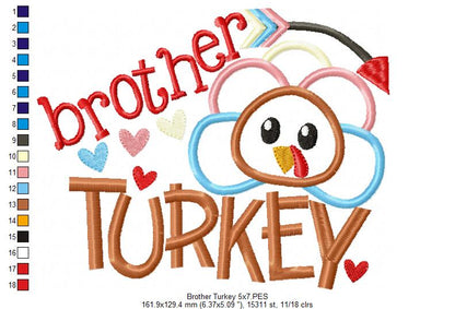 Thanksgiving Brother Turkey - Applique Embroidery