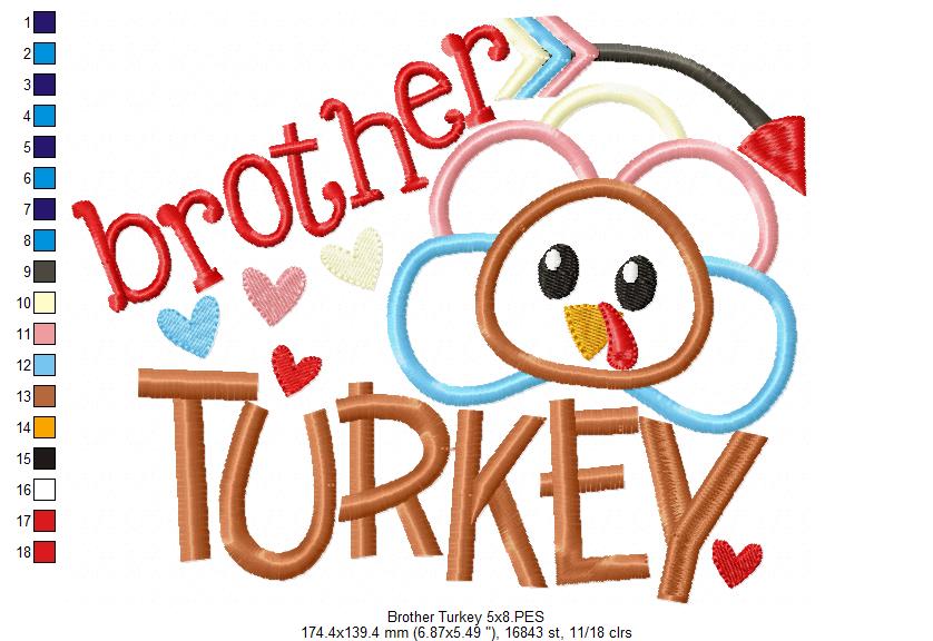 Thanksgiving Brother Turkey - Applique Embroidery