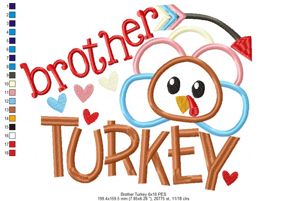 Thanksgiving Brother Turkey - Applique Embroidery