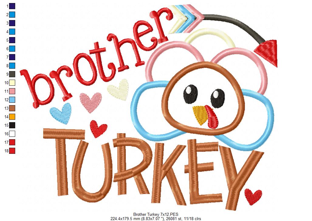 Thanksgiving Brother Turkey - Applique Embroidery