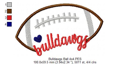 Football Bulldawgs Ball - Fill Stitch Embroidery